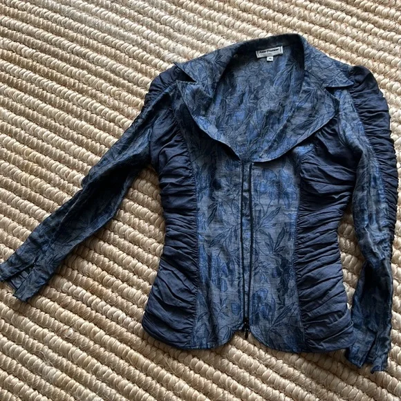 Anne Fontaine jacquard fitted rushed zipper suit jacket FR36 US 4-6 - Picture 11 of 12